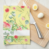 Linge De Cuisine PERSONNALISÉ Plutôt Jaune Et Rose Floral (Quart Plié)