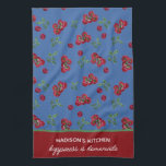 Linge De Cuisine Personnalisé Rustique Farmhouse Tomato<br><div class="desc">Tomates à l'aquarelle peintes à la main sur le bleu,  style rustique ferme.</div>