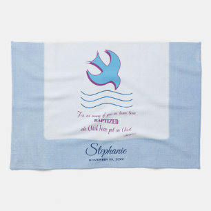 Linge De Cuisine Personnaliser, Colombe de baptême adulte sur fond 