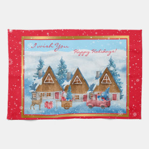 Linge De Cuisine Personnaliser du paysage hivernal des fêtes magiqu