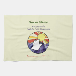 Linge De Cuisine Personnaliser le nom, RCIA Dove Circle sur Jaune