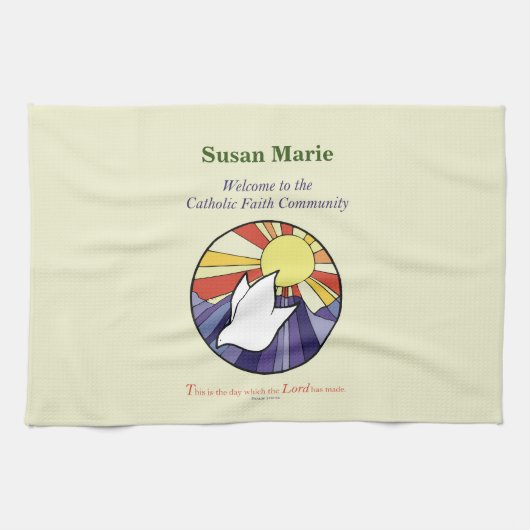 Linge De Cuisine Personnaliser le nom, RCIA Dove Circle sur Jaune (Horizontal)