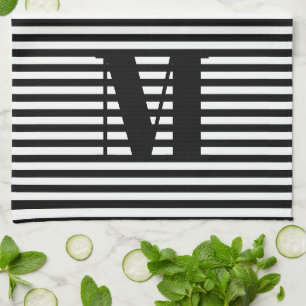 Linge De Cuisine Personnaliser monogramme initial noir blanc rayure