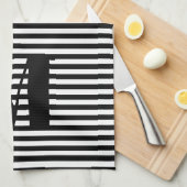 Linge De Cuisine Personnaliser monogramme initial noir blanc rayure (Quart Plié)