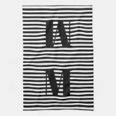 Linge De Cuisine Personnaliser monogramme initial noir blanc rayure (Vertical)