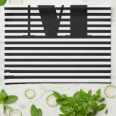 Linge De Cuisine Personnaliser monogramme initial noir blanc rayure (Plié)