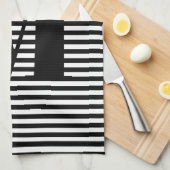 Linge De Cuisine Personnaliser monogramme initial noir blanc rayure (Quart Plié)