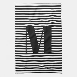 Linge De Cuisine Personnaliser monogramme initial noir blanc rayure