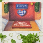 Linge De Cuisine Personnaliser Porte Rouge - Joyeux Noël Maison con (Plié)