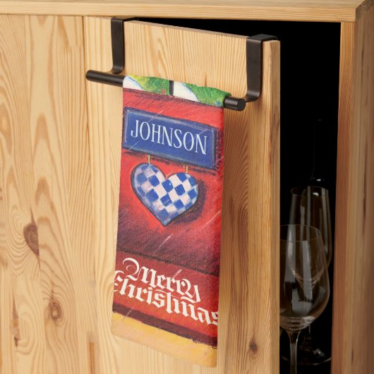 Linge De Cuisine Personnaliser Porte Rouge - Joyeux Noël Maison con (Pliage en tiers)