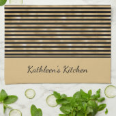 Linge De Cuisine Personnalisez les rayures noires et dorées, tendan (Plié)