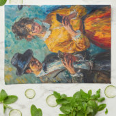 Linge De Cuisine Personnes du 19e siècle utilisant des smartphones (Plié)