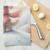 Linge De Cuisine Petit chiot de Noël en chapeau santa (Quart Plié)