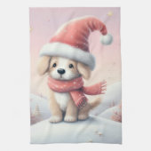 Linge De Cuisine Petit chiot de Noël en chapeau santa (Vertical)