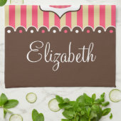 Linge De Cuisine Petit gâteau mignon de rose et de brun avec le nom (Plié)