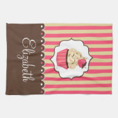 Linge De Cuisine Petit gâteau mignon de rose et de brun avec le nom (Horizontal)