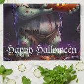 Linge De Cuisine Petit Monstre Vert et ami Citrouille (Plié)