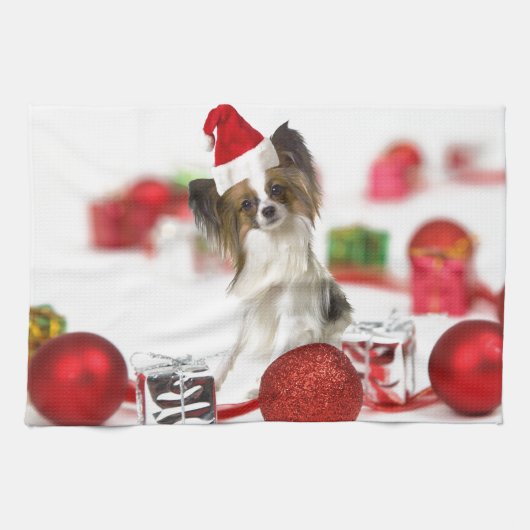 Linge De Cuisine Petit Papillon Chien Noël Santa Hat (Horizontal)