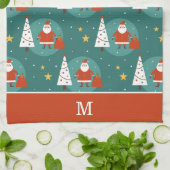 Linge De Cuisine Petit Père Noël Arbre de Noël Motif Monogramme (Plié)