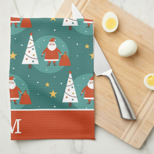 Linge De Cuisine Petit Père Noël Arbre de Noël Motif Monogramme