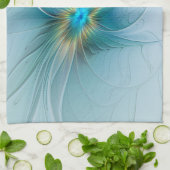 Linge De Cuisine Petite Beauté Moderne Bleu Or Fractal Art Flower (Plié)