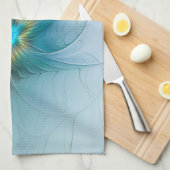 Linge De Cuisine Petite Beauté Moderne Bleu Or Fractal Art Flower (Quart Plié)