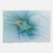 Linge De Cuisine Petite Beauté Moderne Bleu Or Fractal Art Flower (Horizontal)