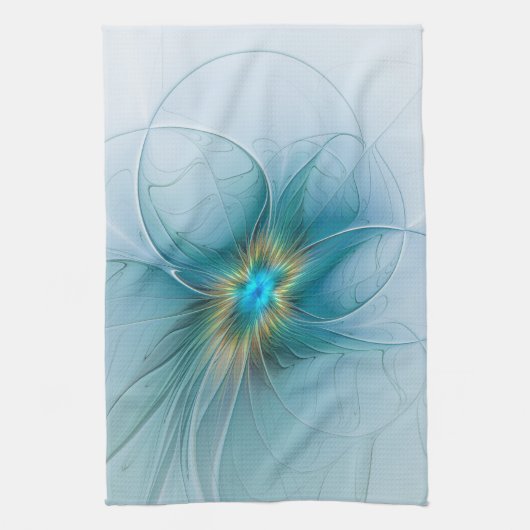 Linge De Cuisine Petite Beauté Moderne Bleu Or Fractal Art Flower (Vertical)