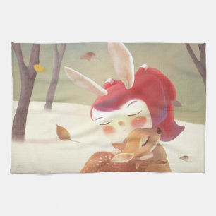 Linge De Cuisine Petite fille qui serre des cerfs