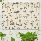 Linge De Cuisine Petits champignons de forêt sur fond beige (Plié)