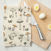 Linge De Cuisine Petits champignons de forêt sur fond beige (Quart Plié)