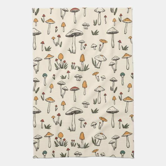 Linge De Cuisine Petits champignons de forêt sur fond beige (Vertical)