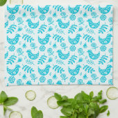 Linge De Cuisine Petits oiseaux Blanc Turquoise (Plié)