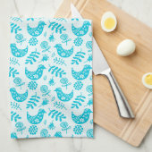 Linge De Cuisine Petits oiseaux Blanc Turquoise (Quart Plié)