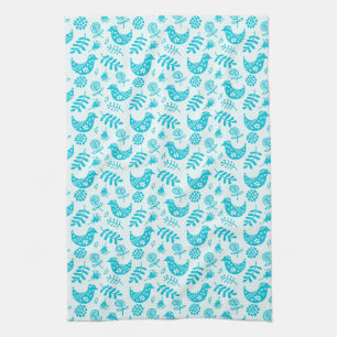 Linge De Cuisine Petits oiseaux Blanc Turquoise
