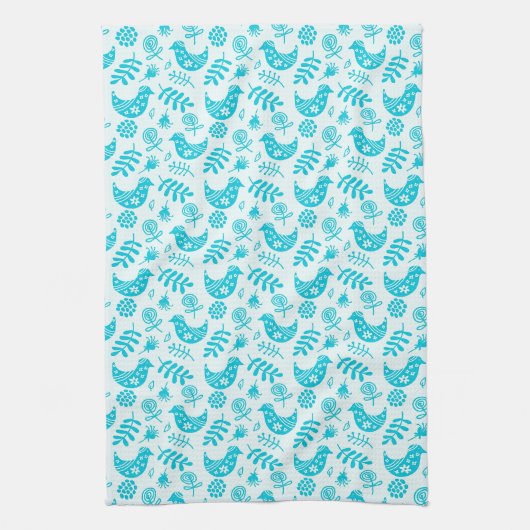 Linge De Cuisine Petits oiseaux Blanc Turquoise (Vertical)