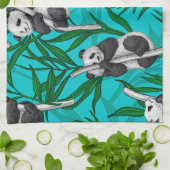 Linge De Cuisine Petits panda turquoise (Plié)