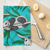 Linge De Cuisine Petits panda turquoise (Quart Plié)