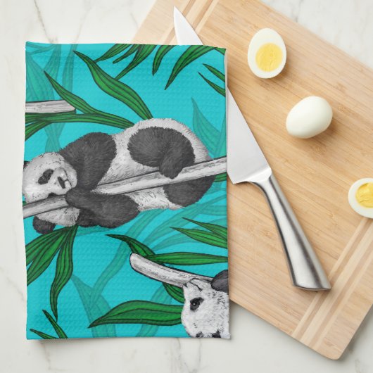 Linge De Cuisine Petits panda turquoise (Quart Plié)