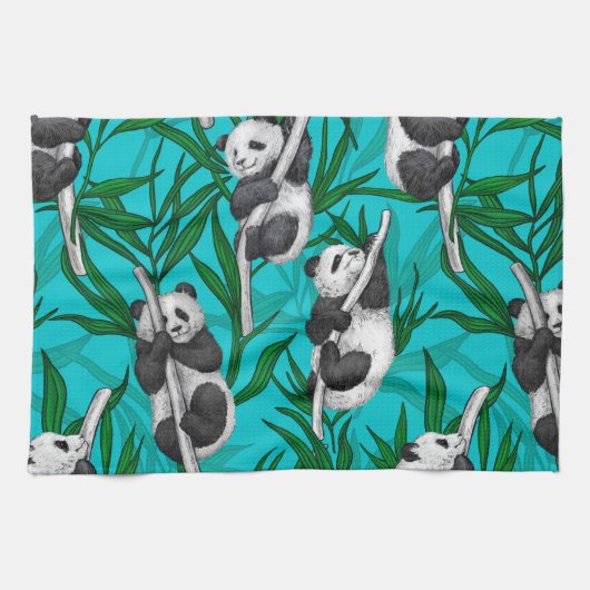 Linge De Cuisine Petits panda turquoise (Horizontal)