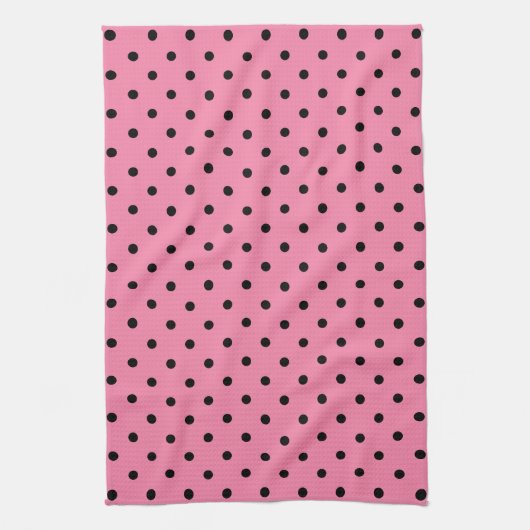 Linge De Cuisine Petits Pois noirs sur rose chaud (Vertical)