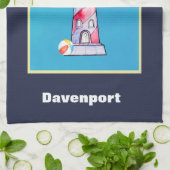 Linge De Cuisine Phare d'aquarelle rouge rayé Personnalisé (Plié)