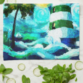 Linge De Cuisine Phare Tropical & Palm Trees Impressionniste (Plié)