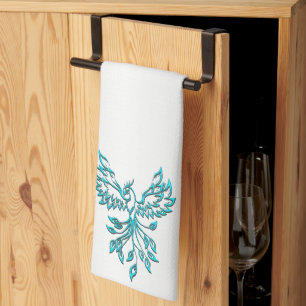 Linge De Cuisine Phoenix bleu turquoise se lève sur l'argent