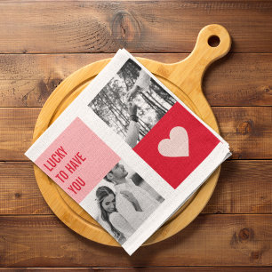 Linge De Cuisine Photo Collage Couple   Cadeau moderne Valentines