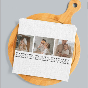 Linge De Cuisine Photo Collage moderne & Gris Meilleur Papa Jamais