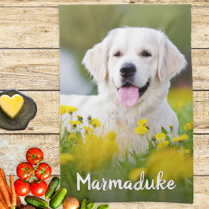 Linge De Cuisine Photo de chien personnalisé avec nom élégant Souve