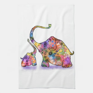 Linge De Cuisine Photo Mother and Baby Elephant Kitchen Towel