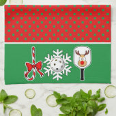 Linge De Cuisine Pickleball Joie fête de Noël Vert rouge renne (Plié)