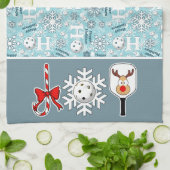 Linge De Cuisine Pickleball Joie Noël Blue White Reindeer (Plié)